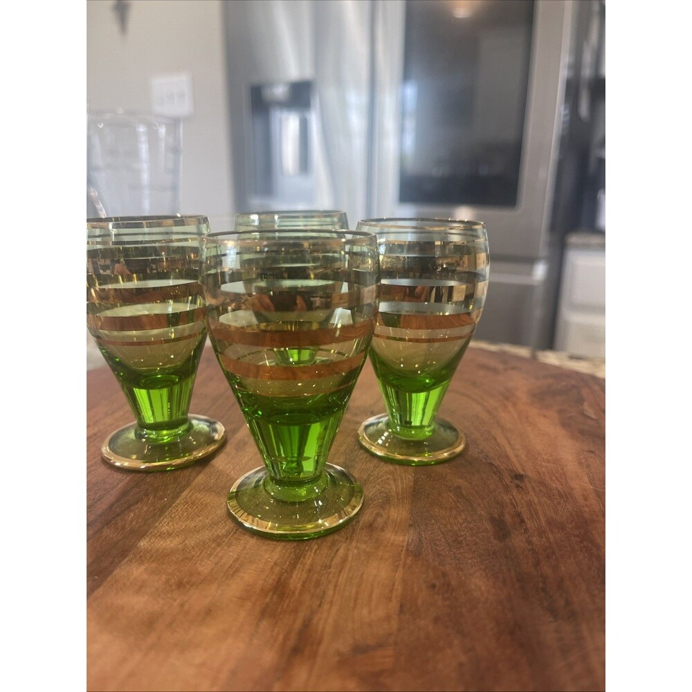 Vintage Green and Gold Cordial Glasses-Set of 4